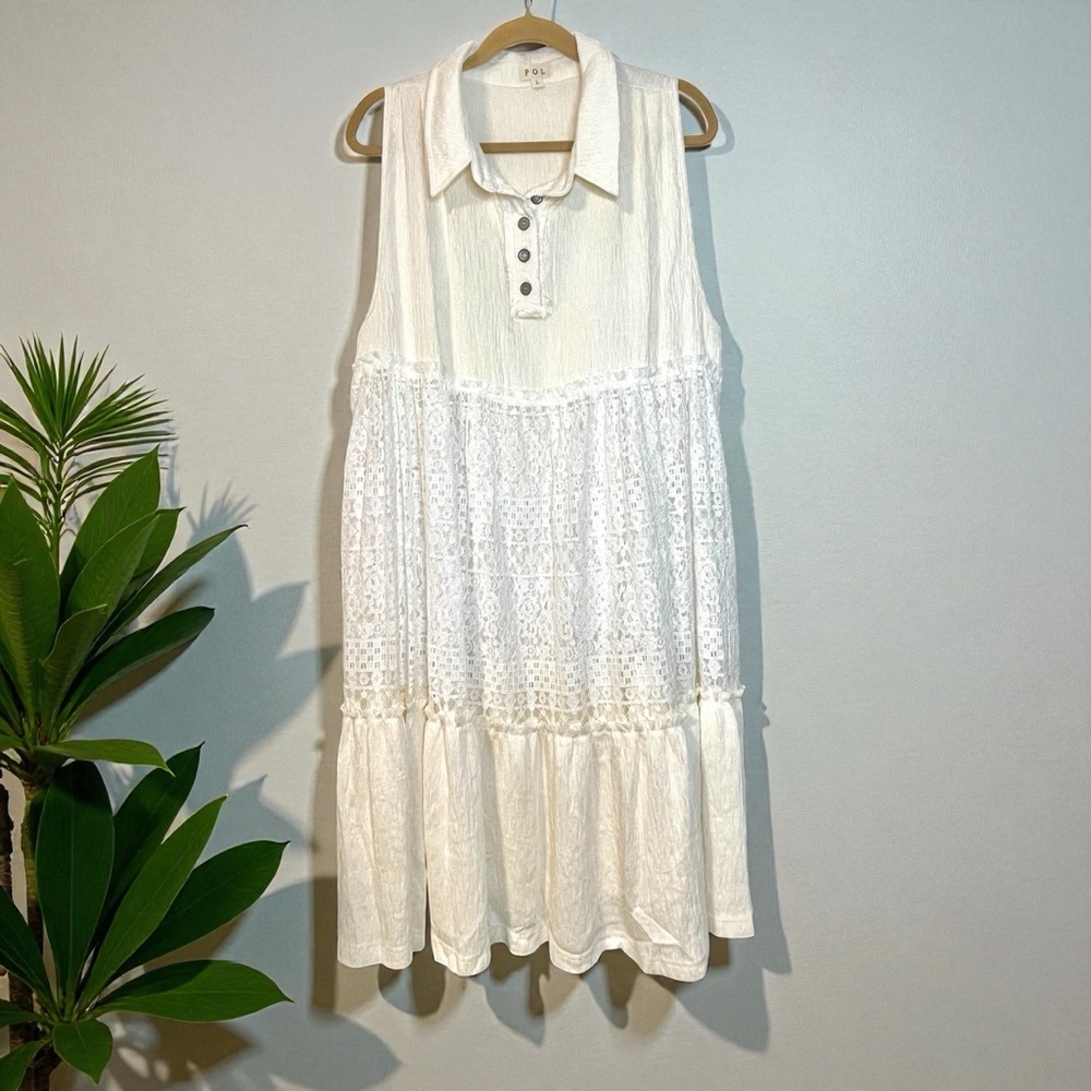 New POL Cream Textured Sleeveless lace Tunic dress top - Picture 3 of 7